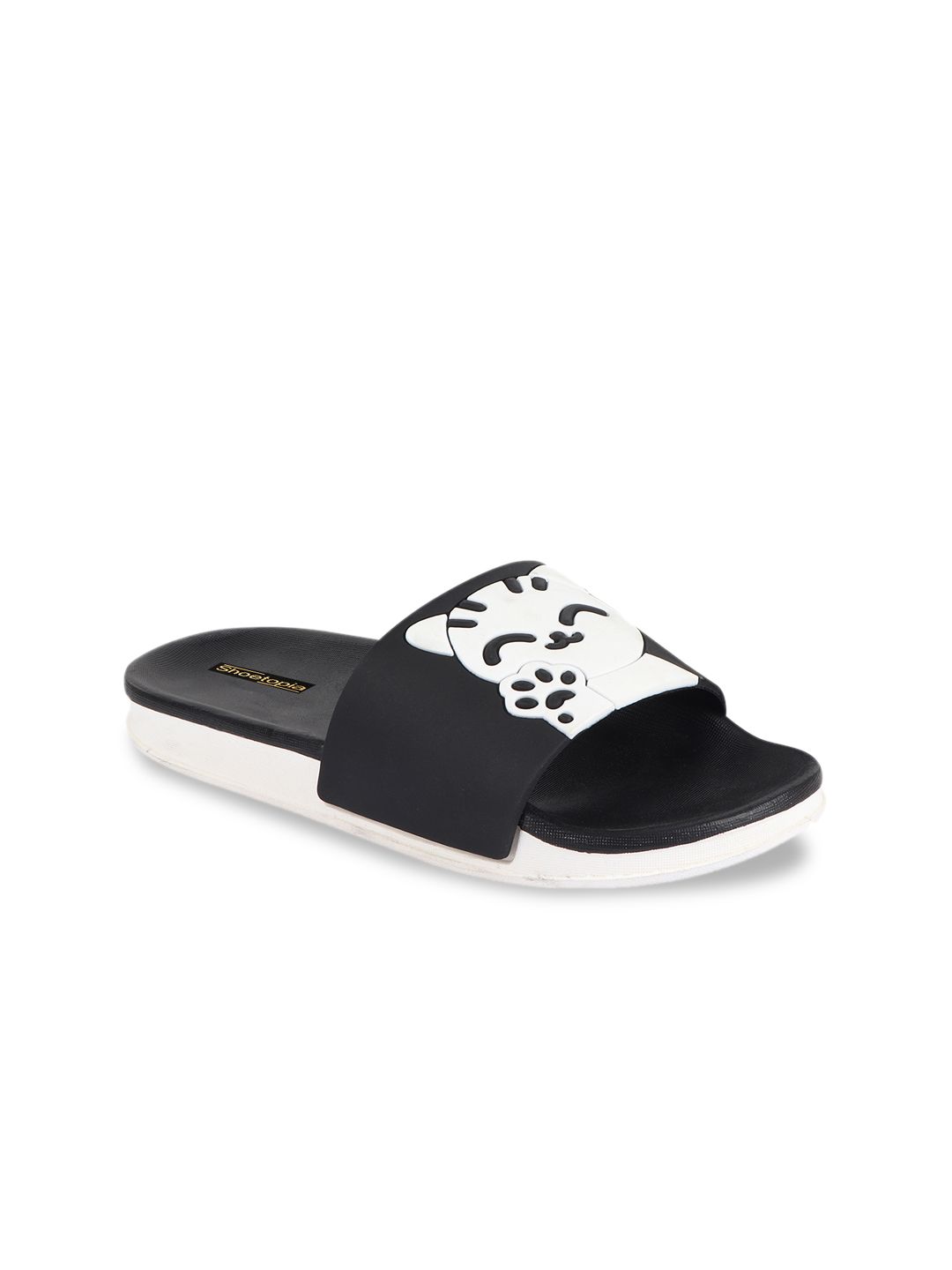 Shoetopia Women Black & White Printed Sliders Price in India