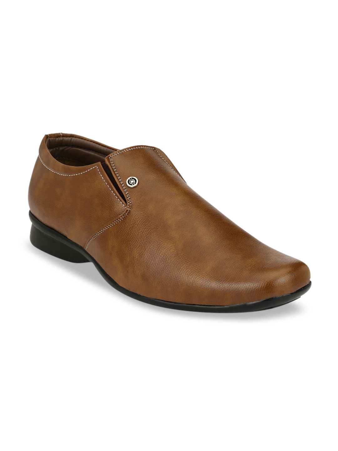 John Karsun Men Tan Brown Solid Formal Slip-Ons