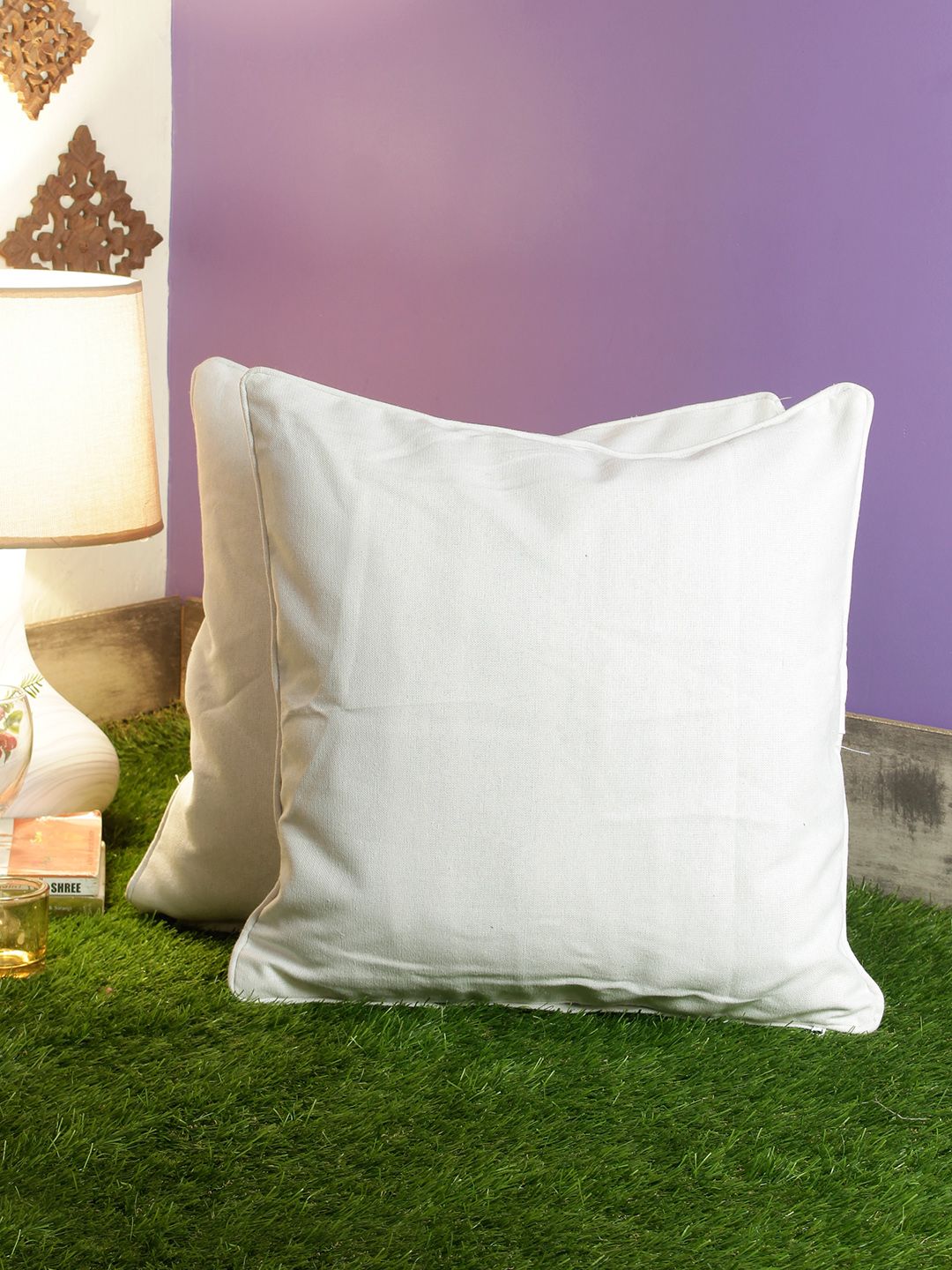 Soumya White Set of 2 Solid Square Cushion Covers Price in India