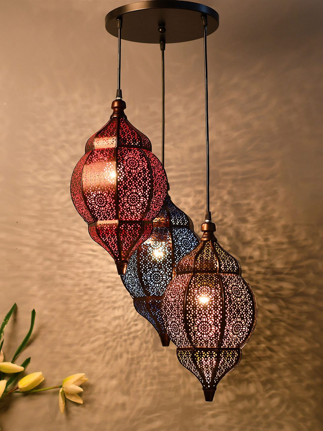 Homesake Brown & Black Textured Handcrafted Moroccan Orb Cluster Light Price in India
