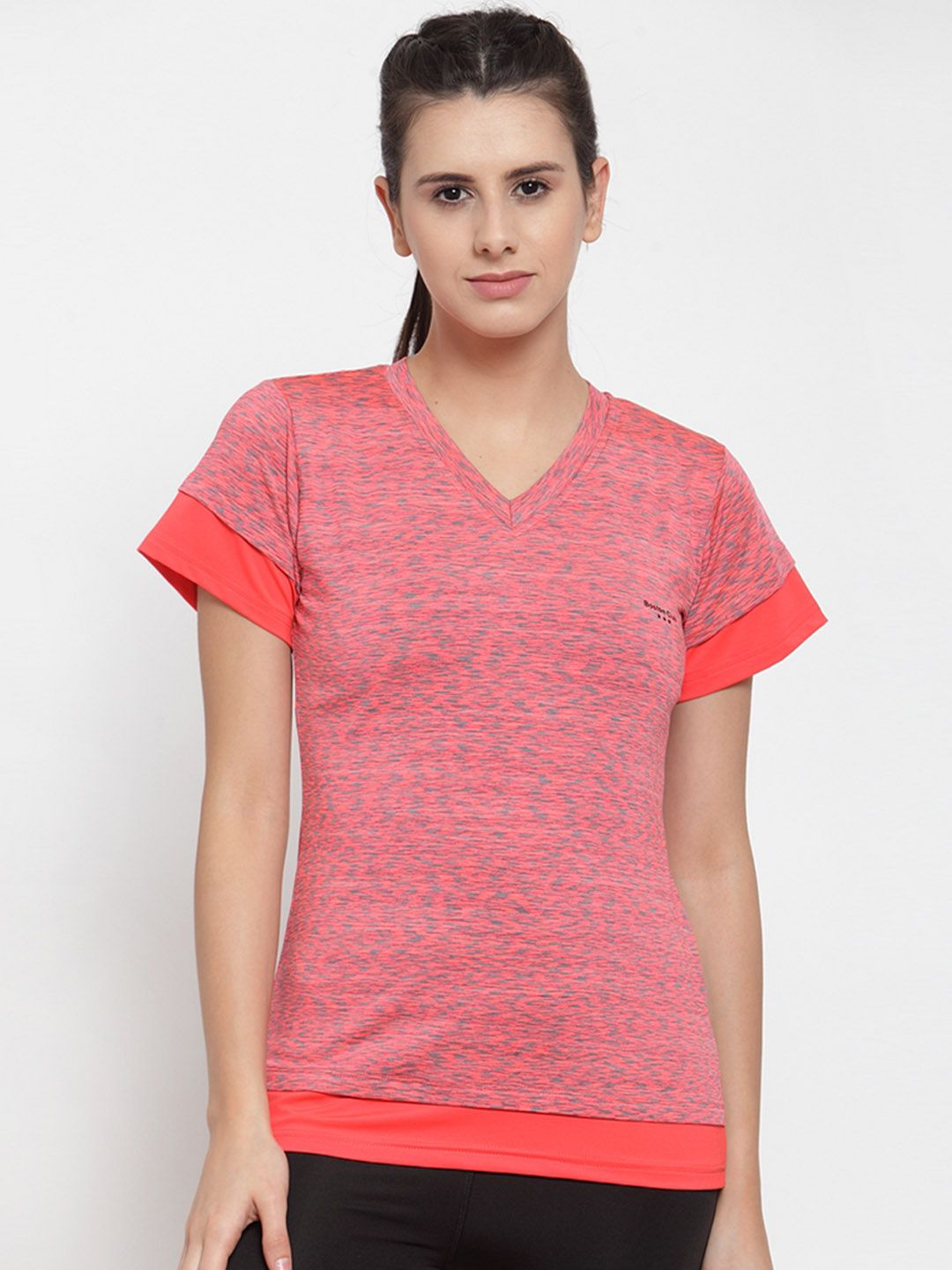 Boston Club Women Orange Solid V-Neck T-shirt Price in India