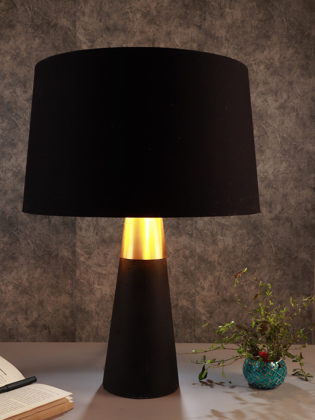 Grated Ginger Black Solid Dark Rocky Road Bedside Lamp Price in India
