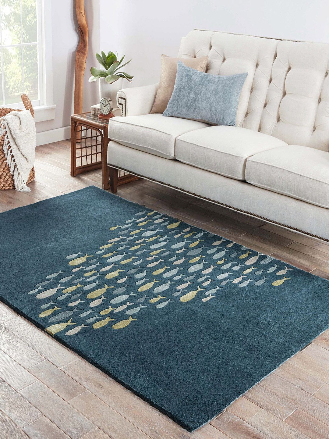Jaipur Rugs Blue & Beige Printed Transitional Coastal Hand-Tufted Carpet Price in India