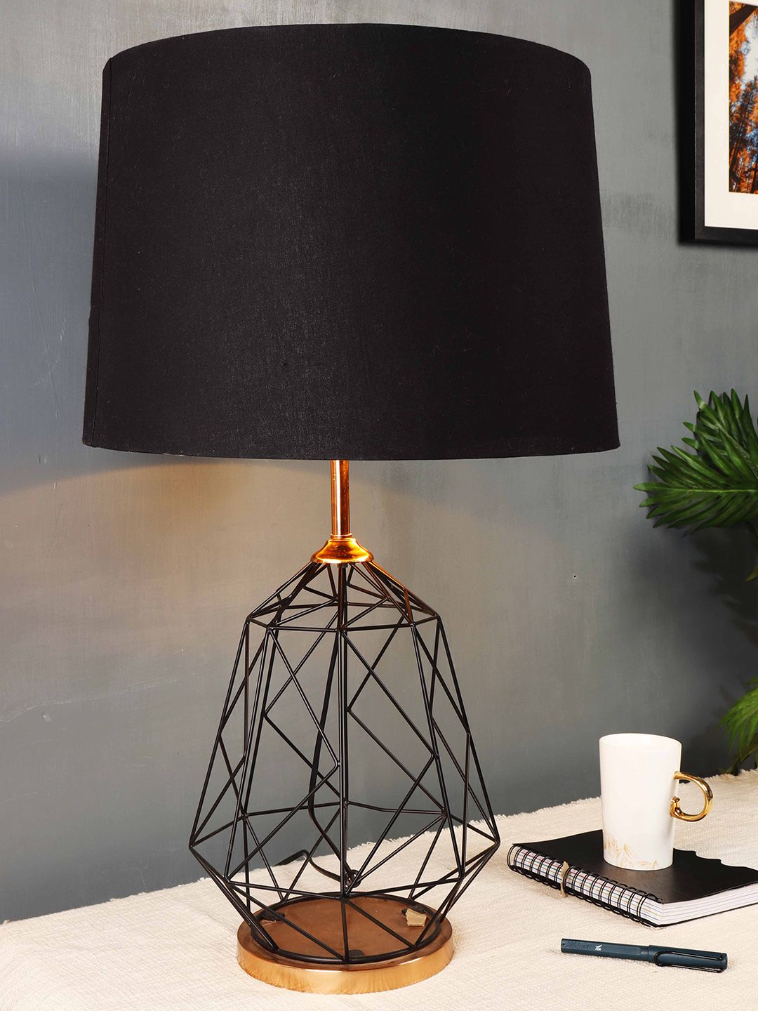 Grated Ginger Black Solid Matrix Bedside Lamp Price in India
