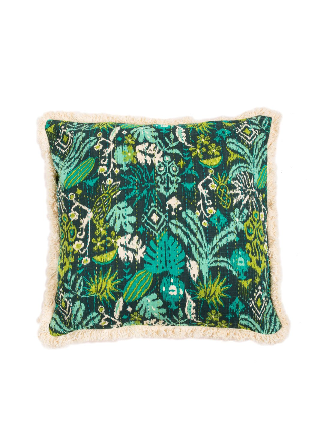 Chumbak Green & Blue Single Floral Square Cushion Cover Price in India