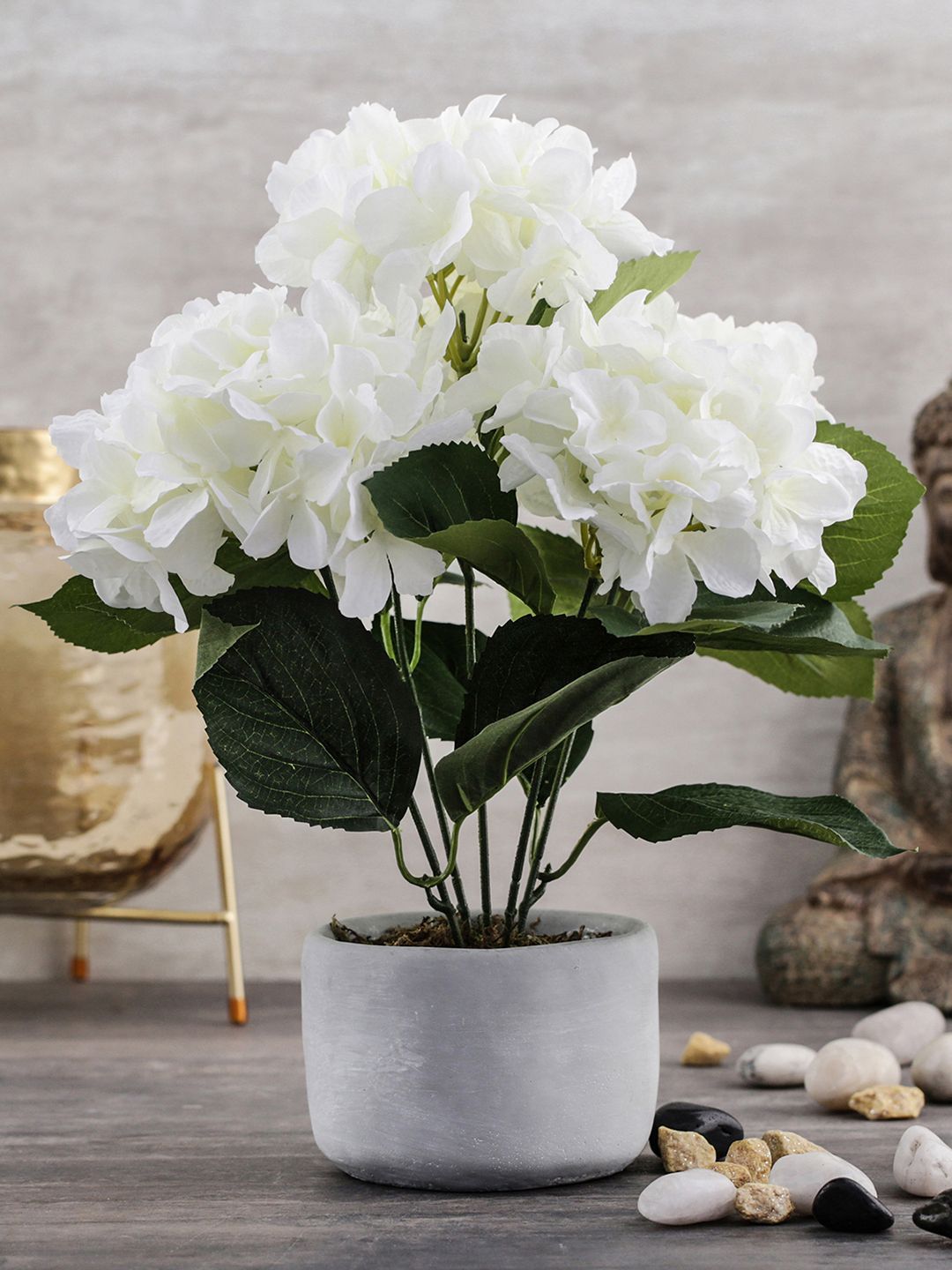 Pure Home and Living White Artificial Hydrangea Bush With Pot Price in India