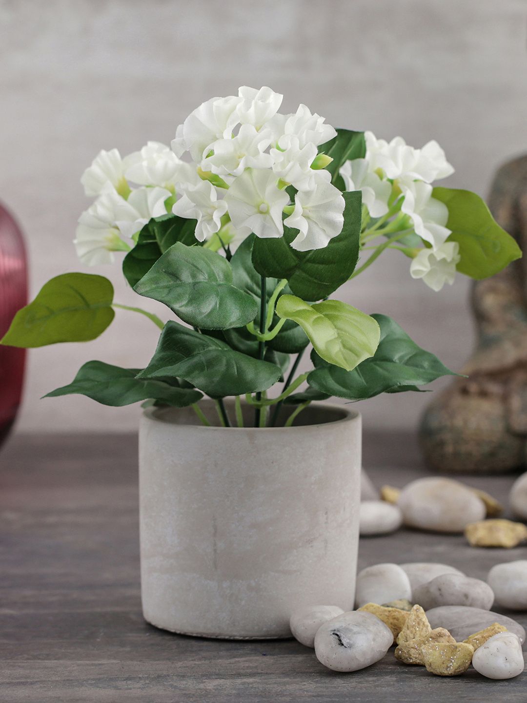 Pure Home and Living White & Green Artificial Petunia Plant In Cement Pot Price in India