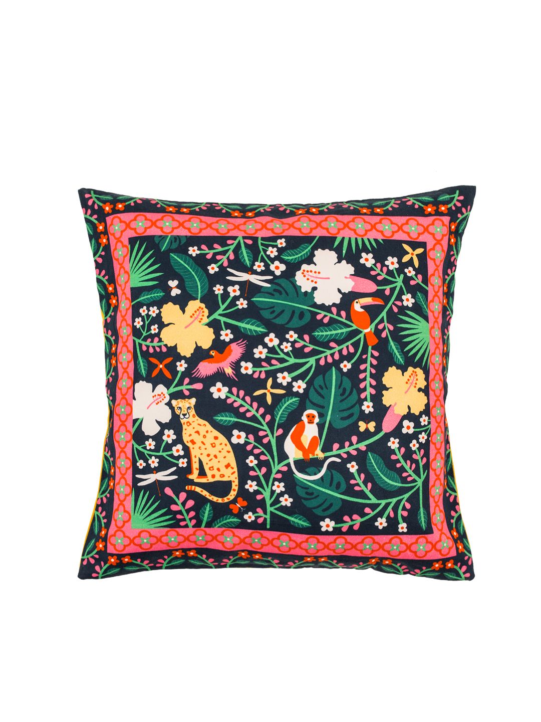 Chumbak Navy Blue & Pink Set of Single Floral Square Cushion Cover Price in India