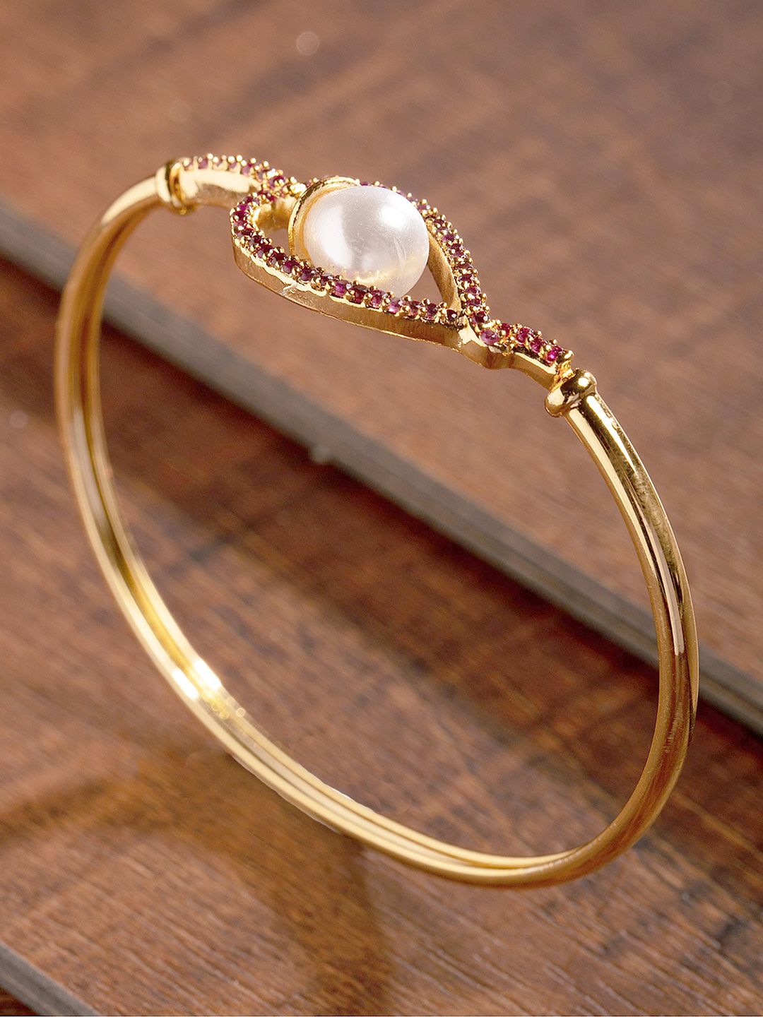 Zaveri Pearls Gold-Plated  Cubic Zirconia & Pearl Bracelet Price in India