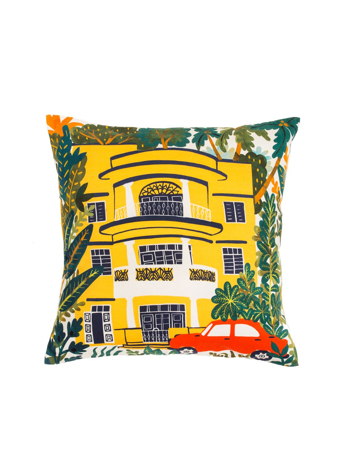Chumbak Yellow & Green Single Quirky Square Cushion Cover Price in India