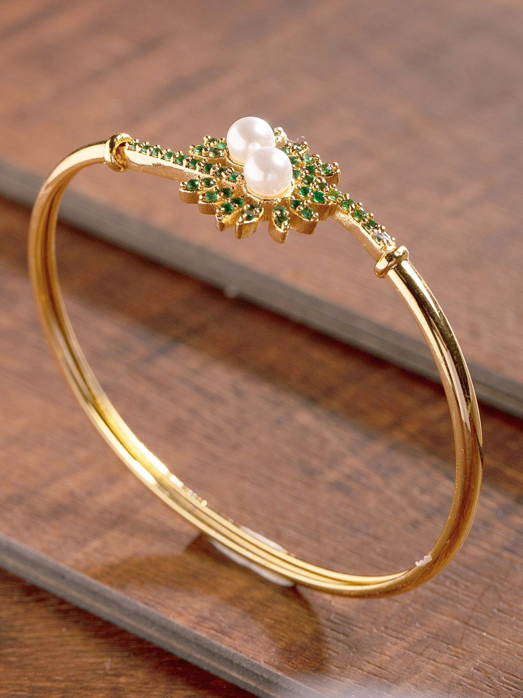 Zaveri Pearls Gold-Plated Cubic Zirconia & Pearl Bracelet Price in India