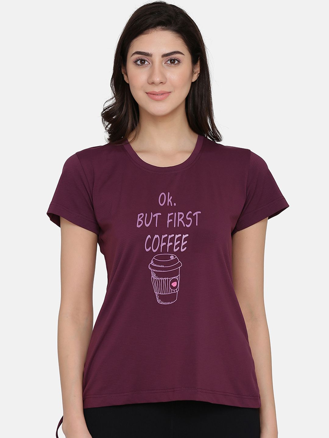 Clovia Women Purple Printed Lounge T-Shirt Price in India
