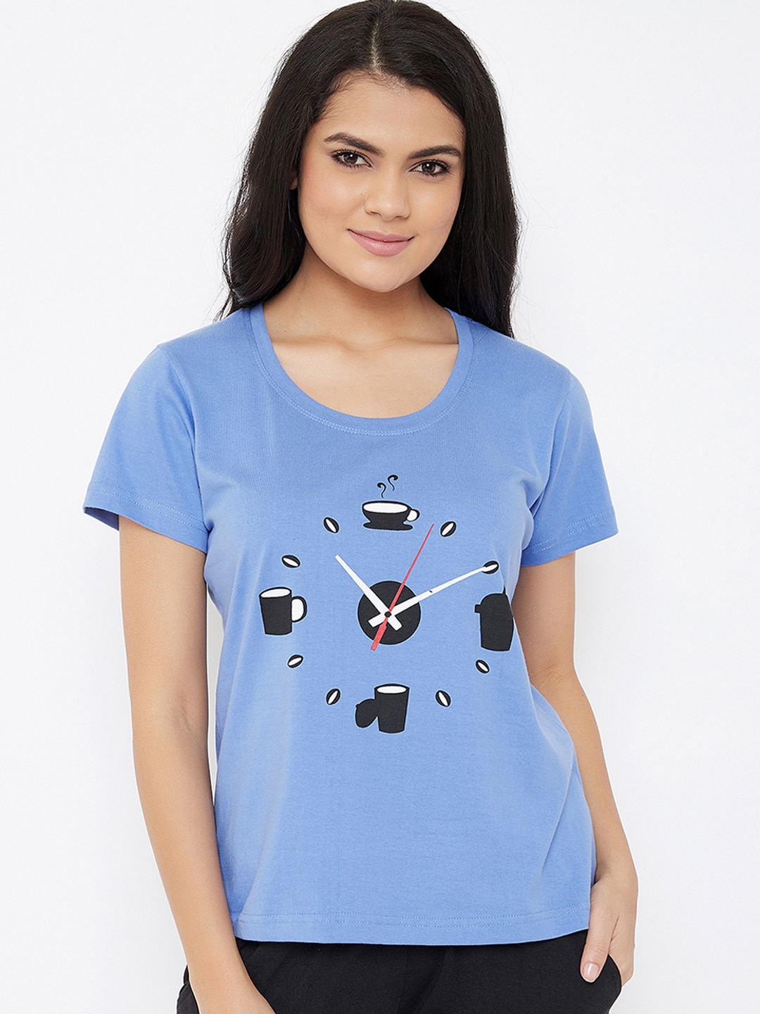 Clovia Women Blue Printed Lounge T-Shirt Price in India