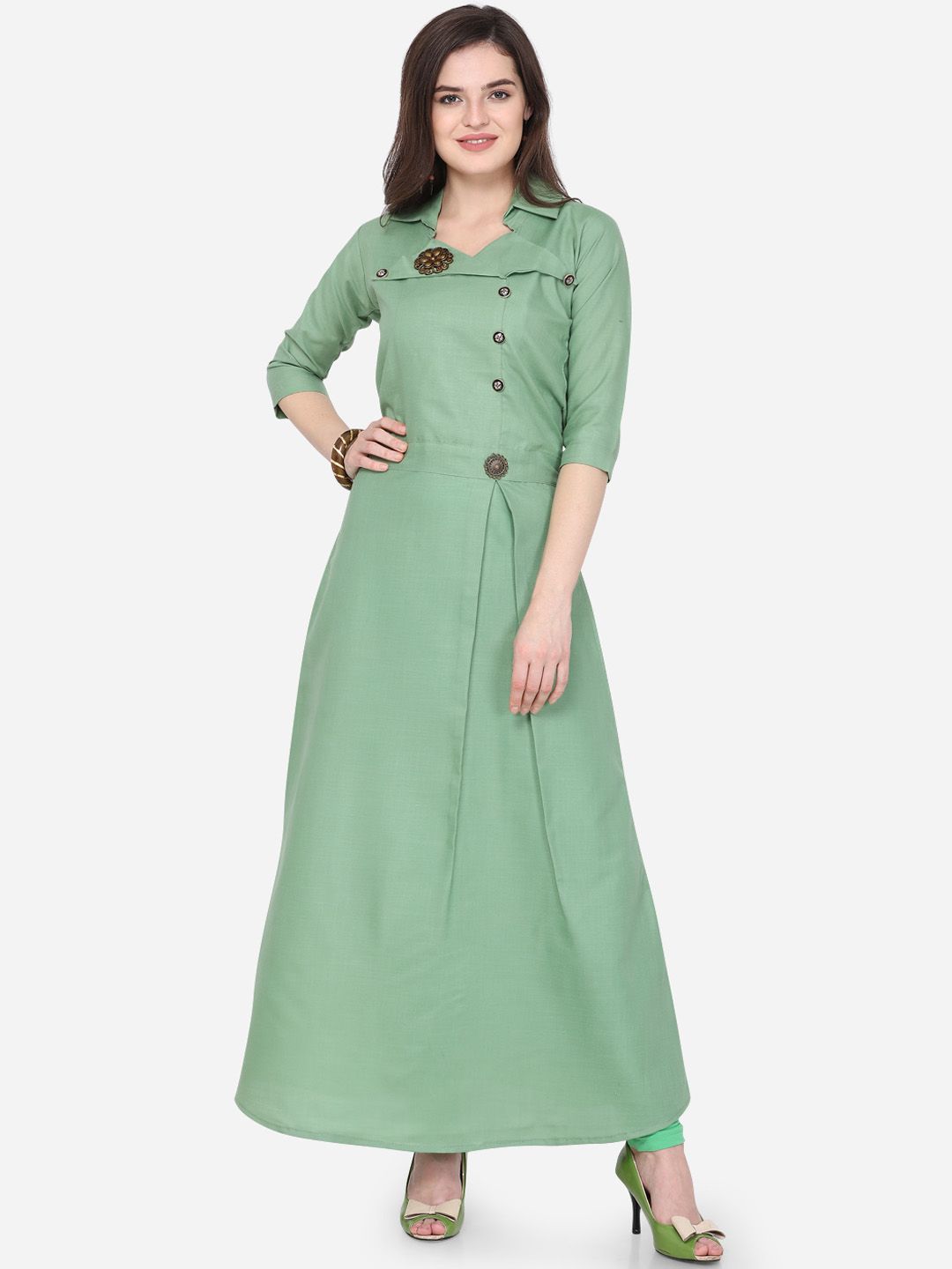 Silk Bazar Women Green Solid Fit and Flare Dress Price in India