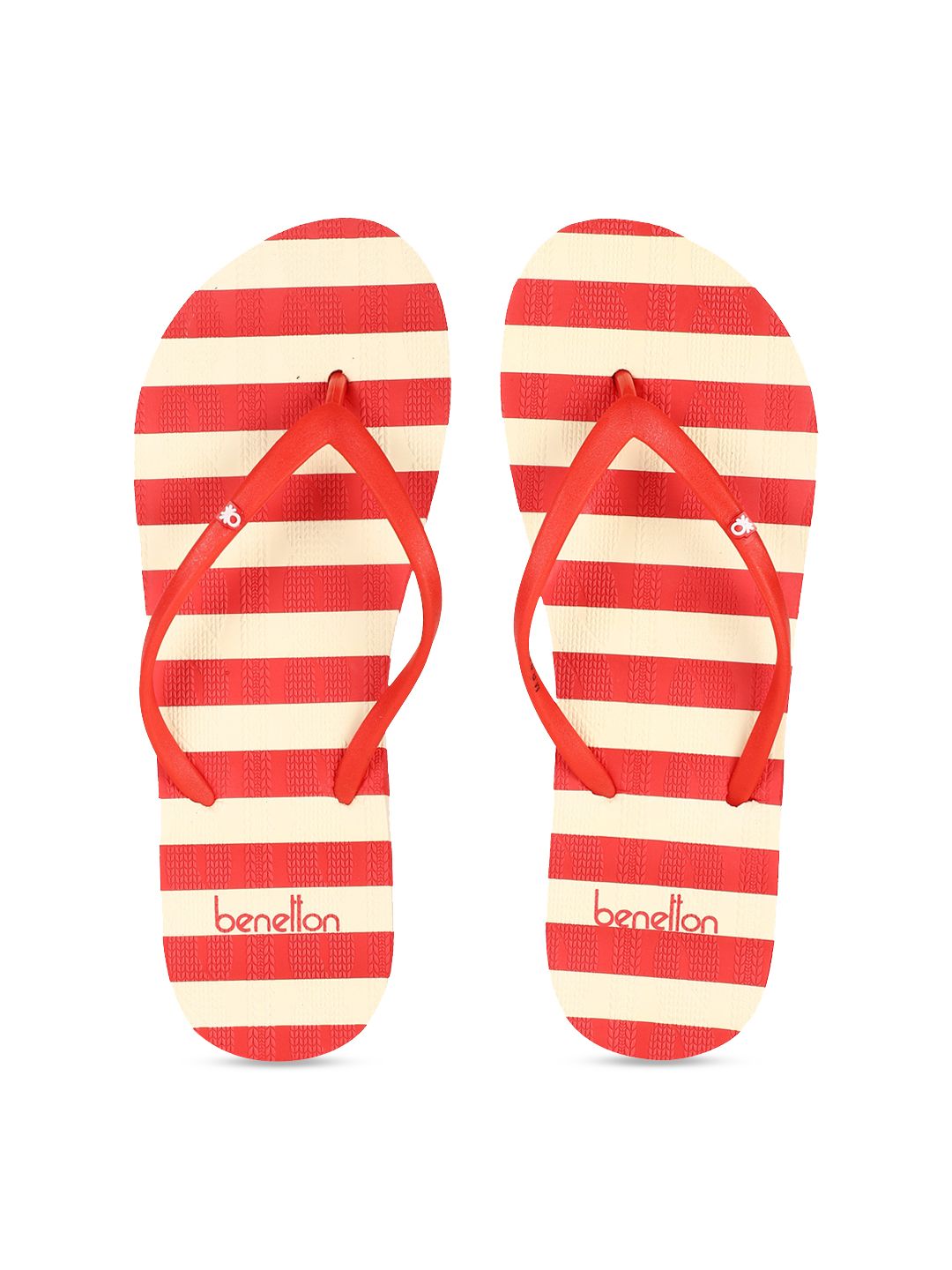 United Colors of Benetton Women Red & Off-White Striped Thong Flip-Flops Price in India