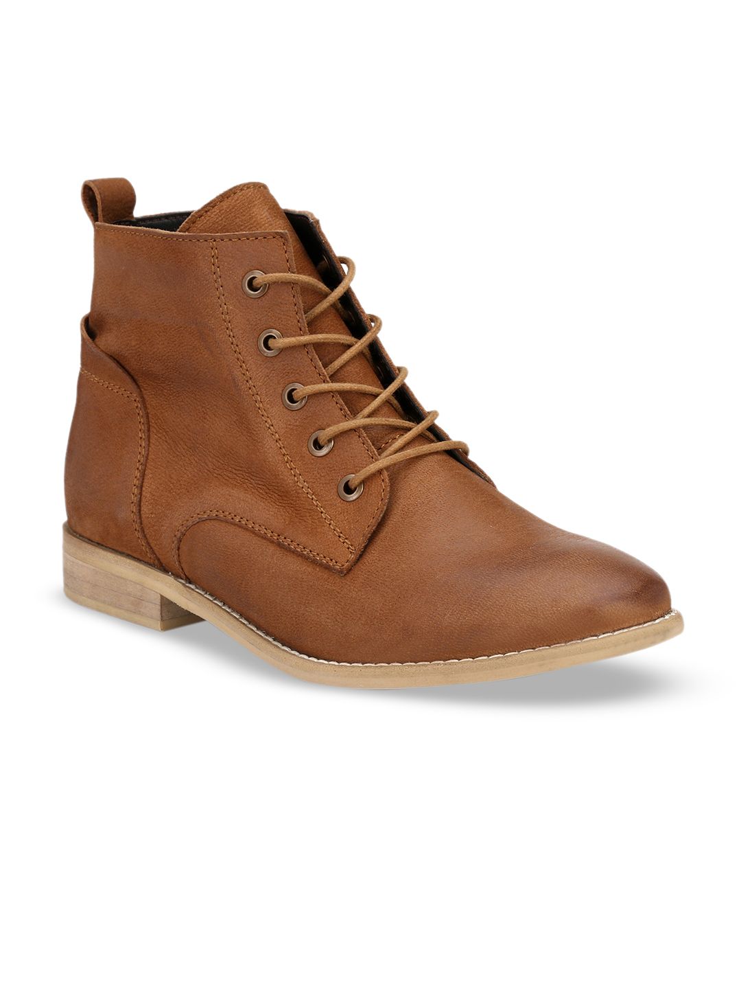 Alberto Torresi Women Tan Solid Leather High-Top Flat Boots Price in India