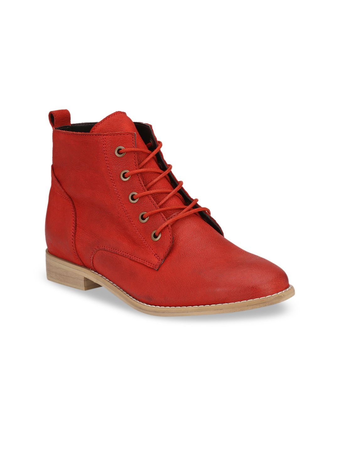 Alberto Torresi Women Red Solid Leather Mid-Top Flat Boots Price in India