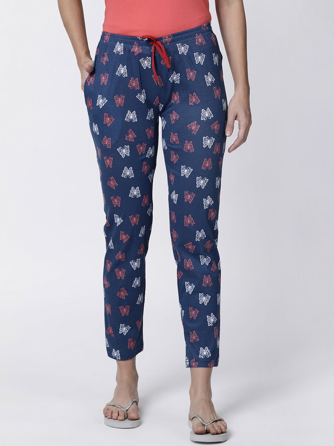 Kryptic Women Navy Blue & Pink Butterlfy Printed Lounge Pants Price in India