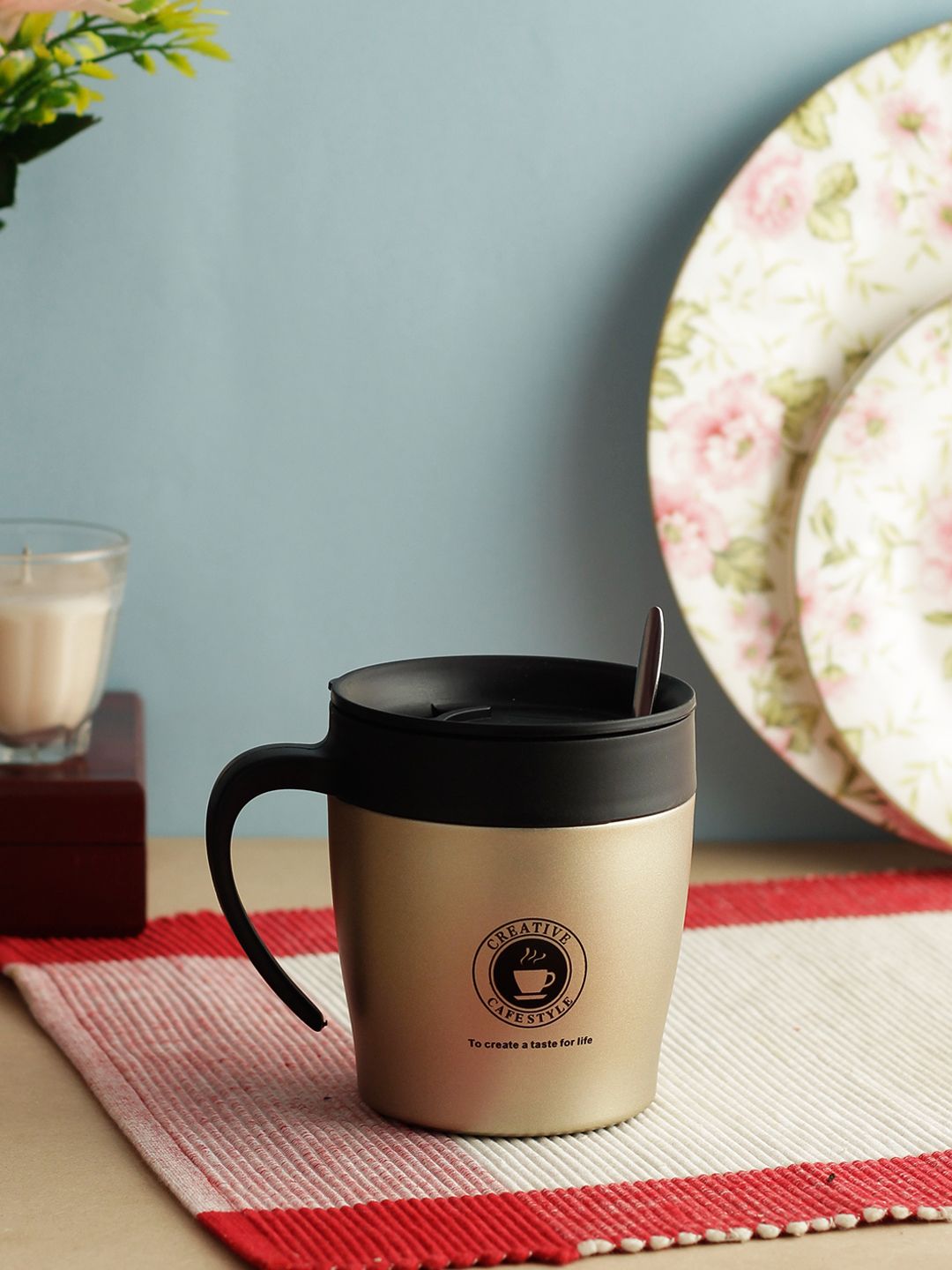 INCRIZMA Rose Gold-Toned & Black Colourblocked Insulated Stainless Steel Coffee Mug Price in India