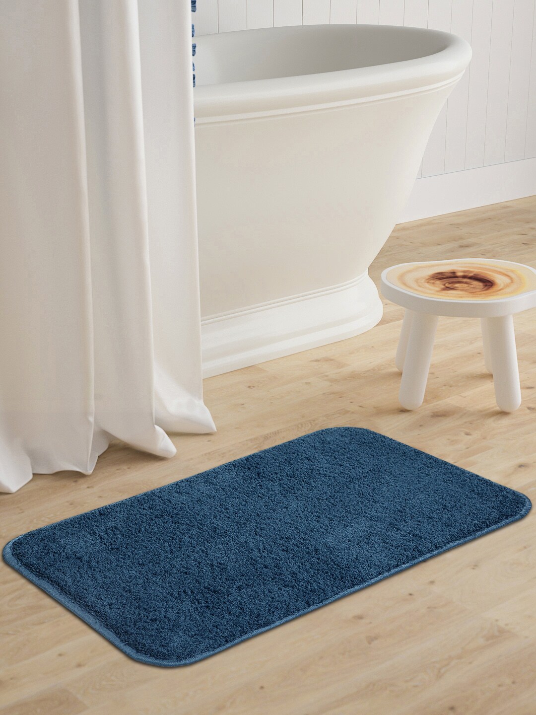 Saral Home Teal Blue Neo Shaggy Yarn Microfibre Anti-Skid Bath Mat Price in India