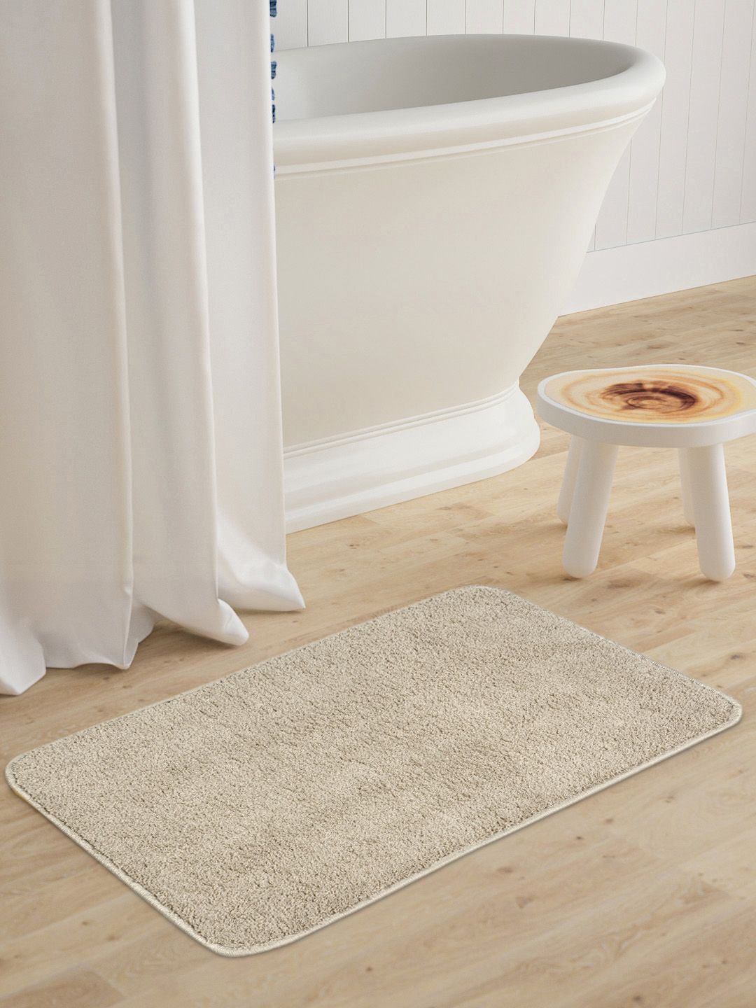 Saral Home Beige Neo Shaggy Yarn Microfibre Anti-Skid Bath Mat Price in India