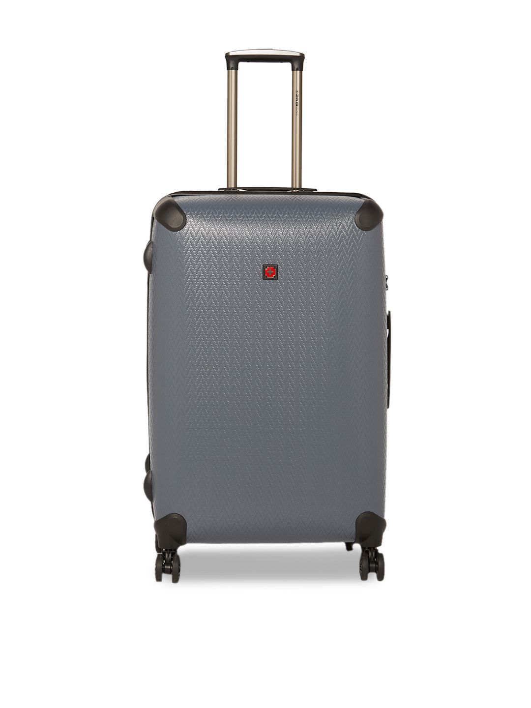 SWISS BRAND Grey Solid ETOY 360-Degree Rotation Hard-Sided Large Trolley Suitcase Price in India