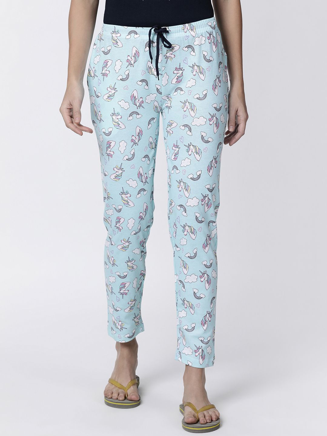 Kryptic Women Blue & White Printed Lounge Pants Price in India