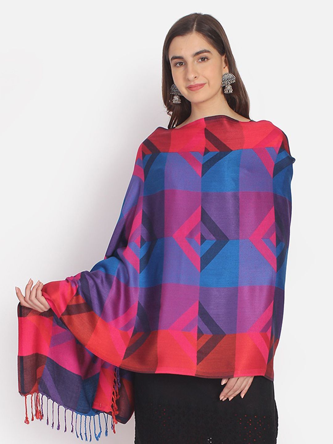 Anekaant Women Pink & Blue Woven Design Shawl Price in India