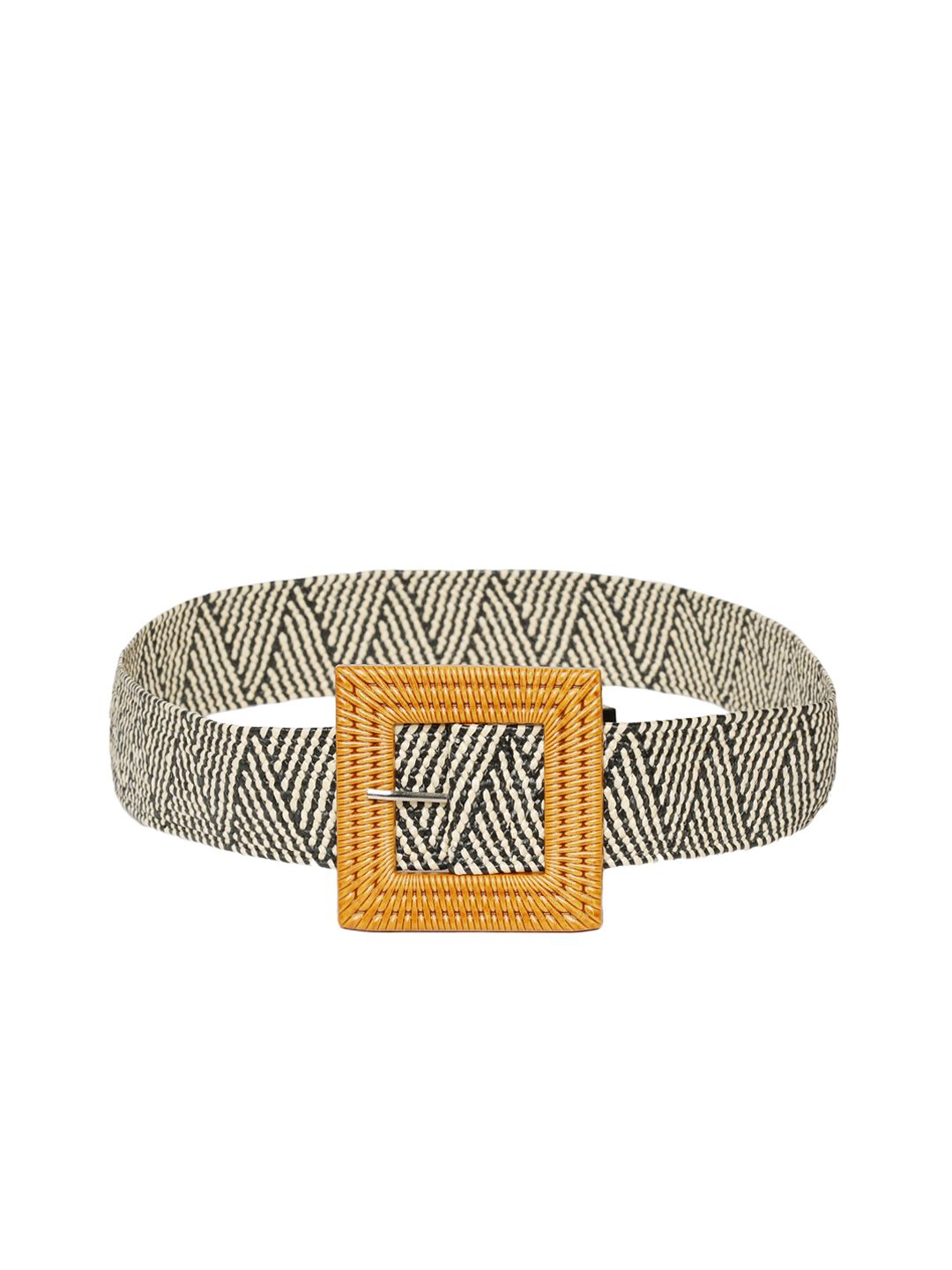 CRUSSET Women Yellow & Black Woven Design Belt Price in India