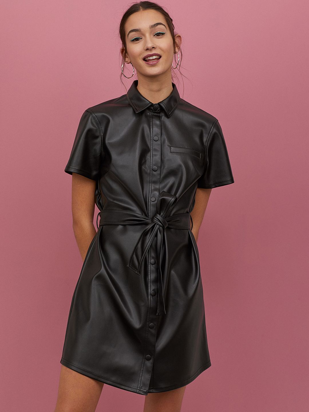 Buy H&M Women Black Imitation Leather Dress - Dresses for Women 11734602 |  Myntra