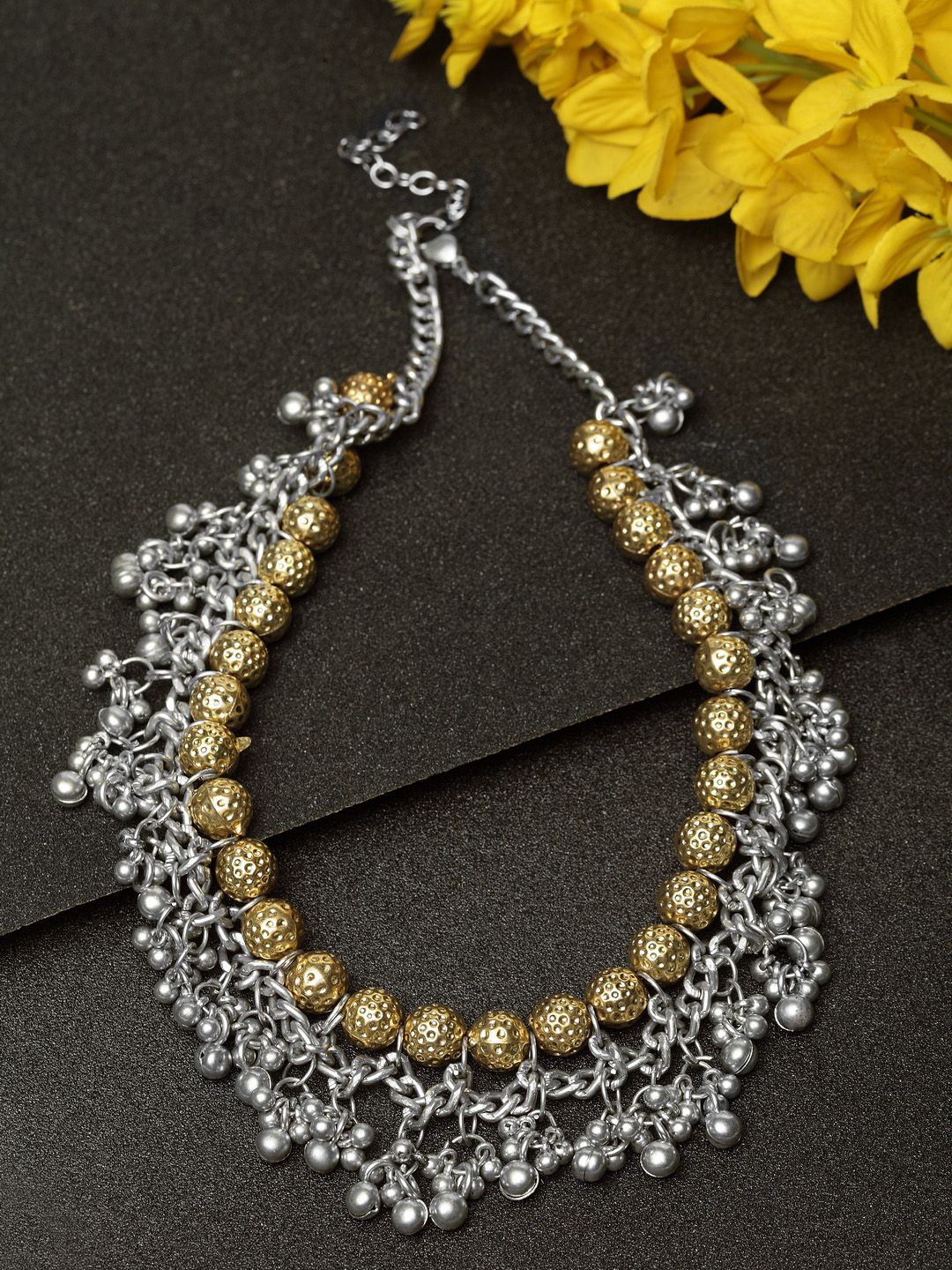 Infuzze Alloy Silver-Plated & Gold-Toned Oxidised Necklace Price in India