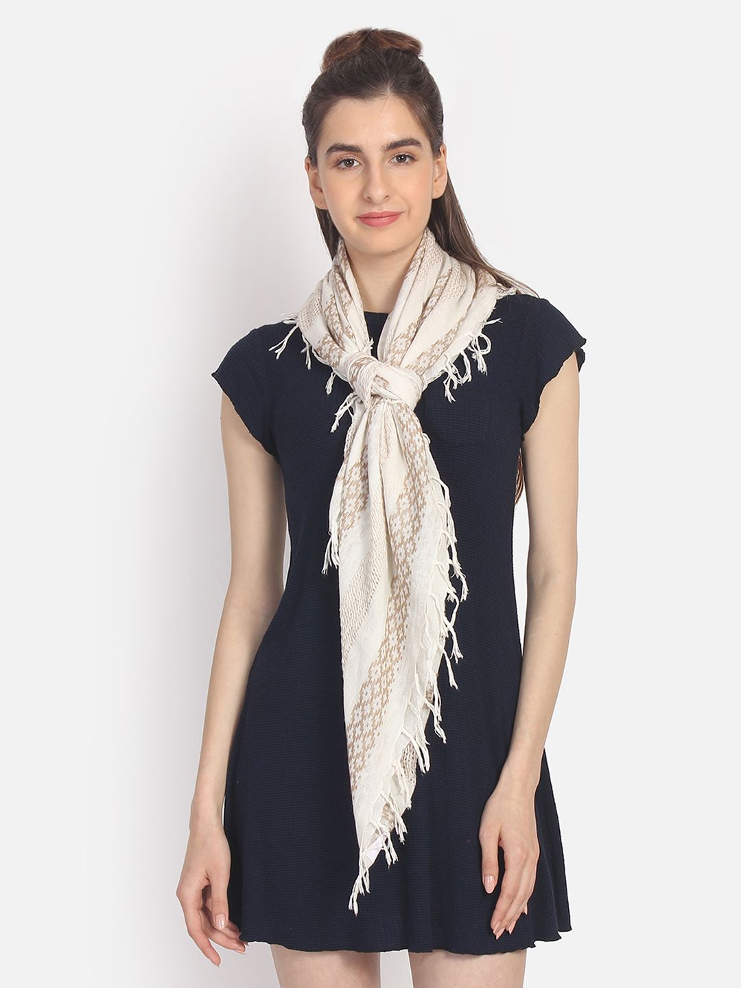 Anekaant Women Off-White & Brown Woven Design Stole Price in India