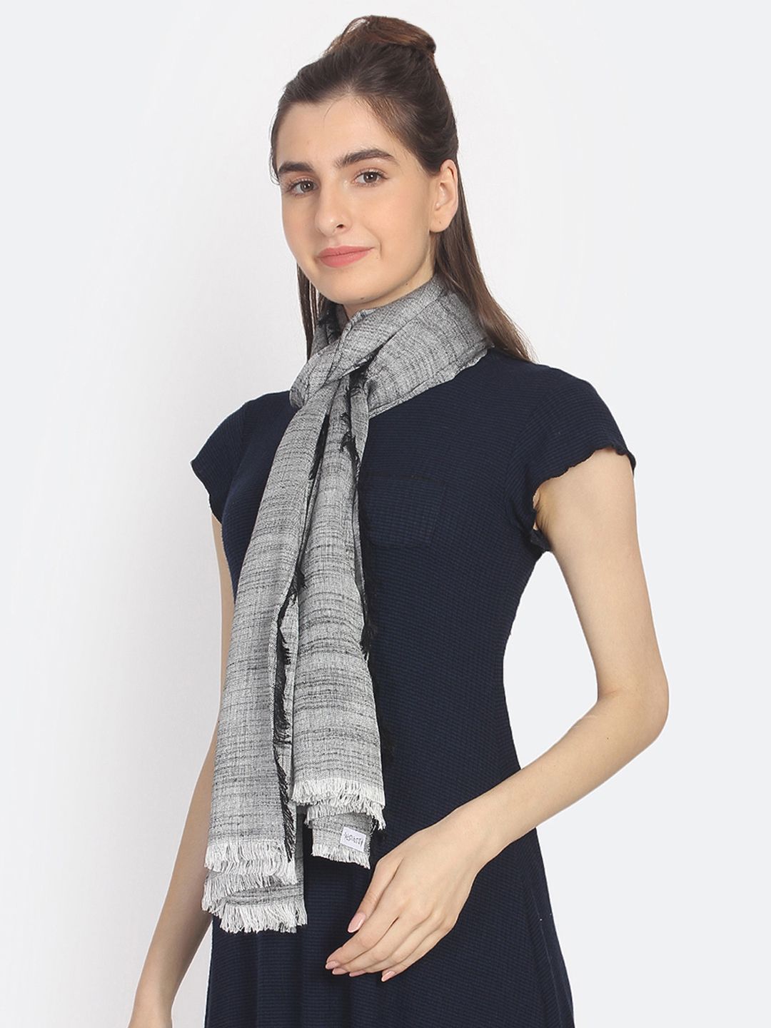 Anekaant Women Grey & Black Woven Design Stole Price in India