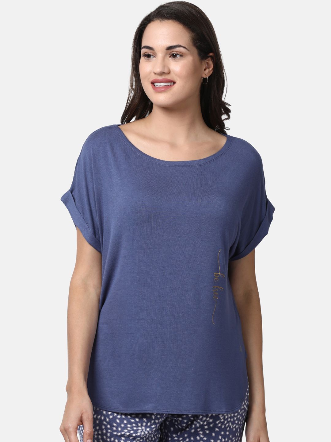 Enamor Women Blue Relaxed Fit Comfy Lounge T-Shirt Price in India