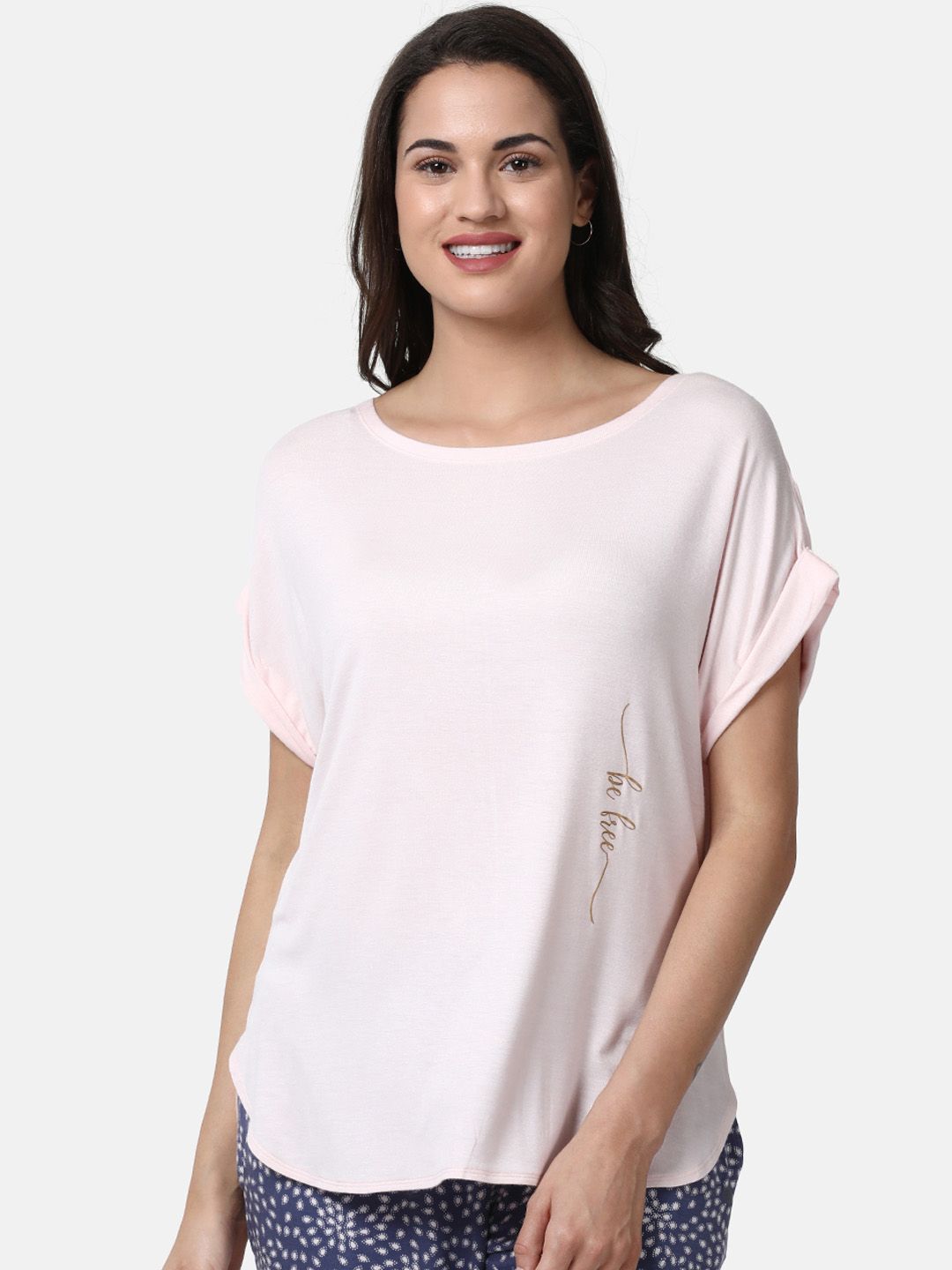 Enamor Women Pink Relaxed Fit Comfy Lounge T-Shirt Price in India