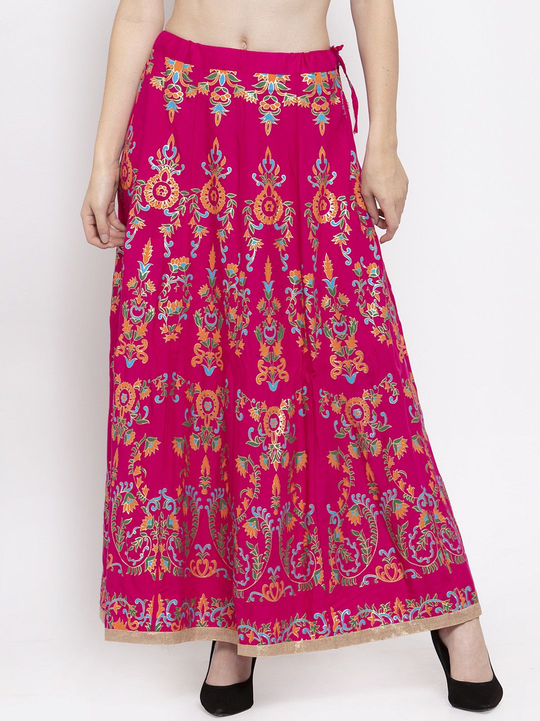 Clora Creation Women Magenta & Orange Printed Flared Maxi Skirt