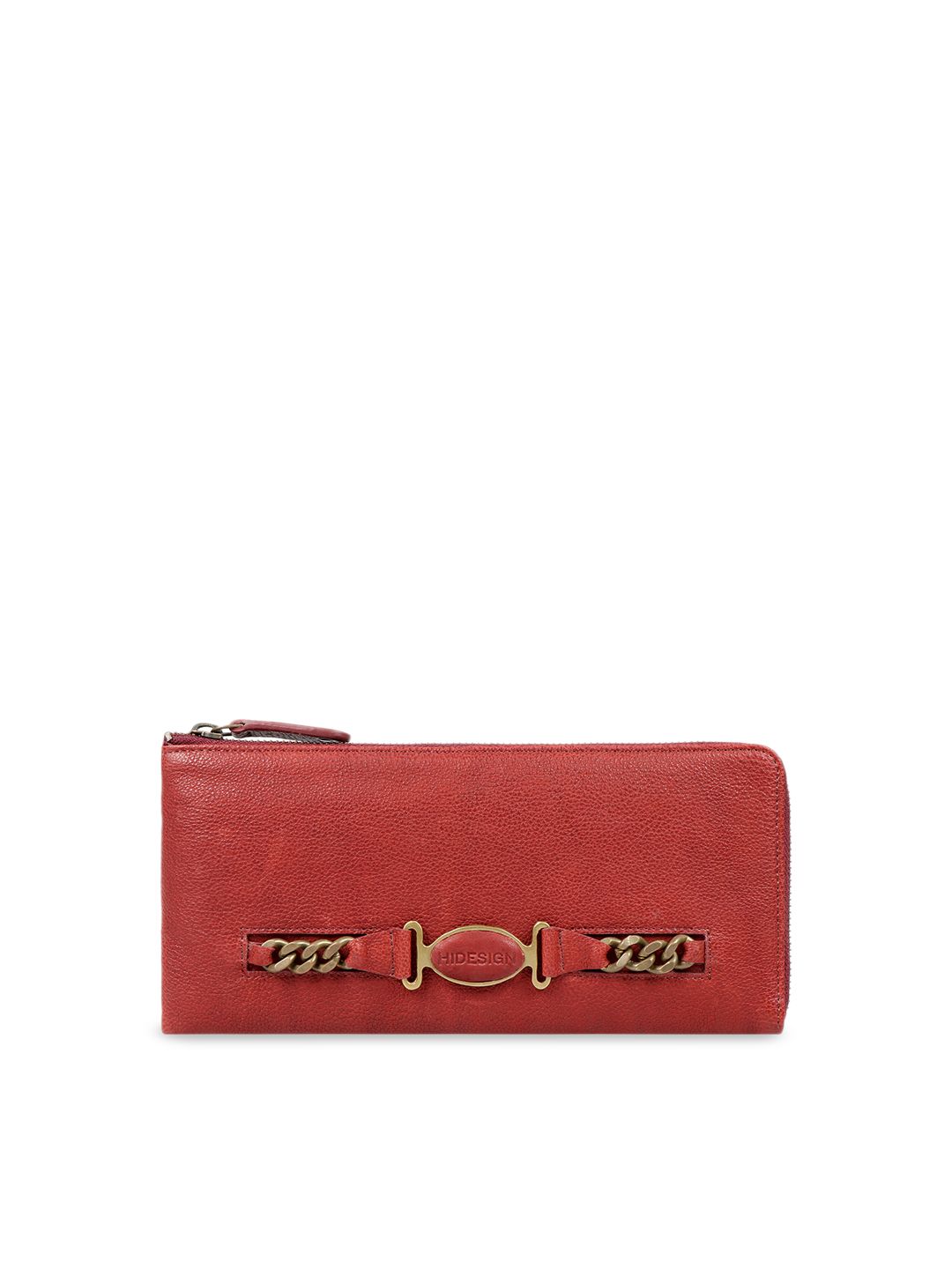 Hidesign Women Red Textured Zip Around Leather Wallet Price in India
