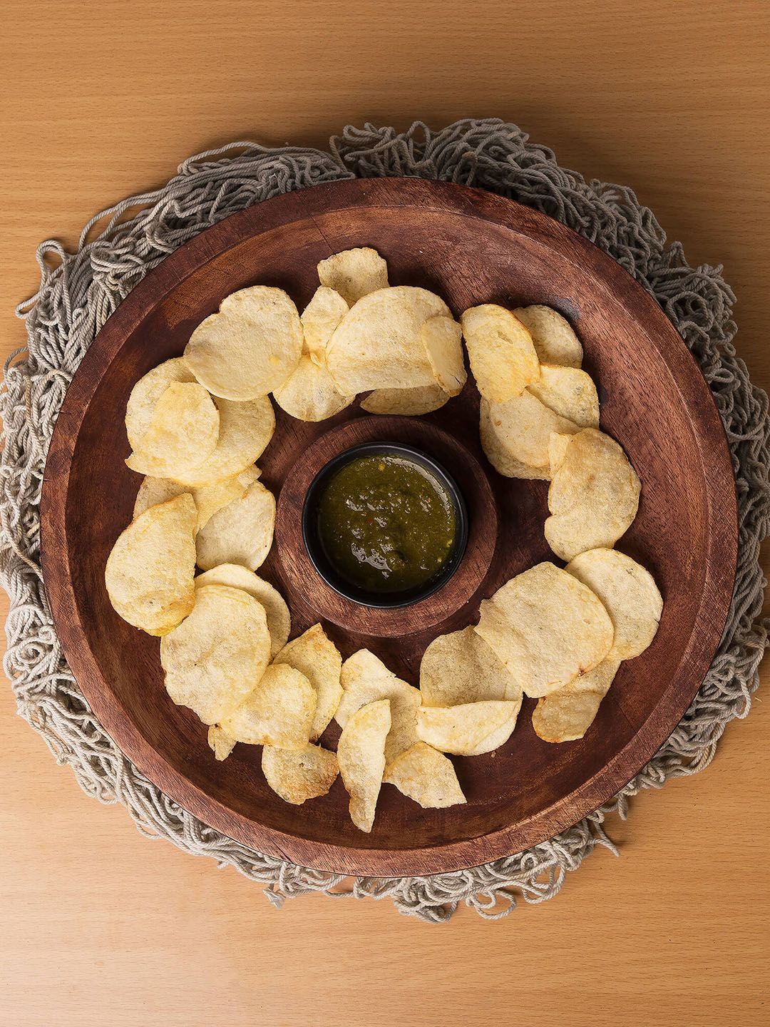 Homesake Brown Wooden Chip-n-Dip Mahogany Finish Serving Tray With Small Dip Bowl Price in India
