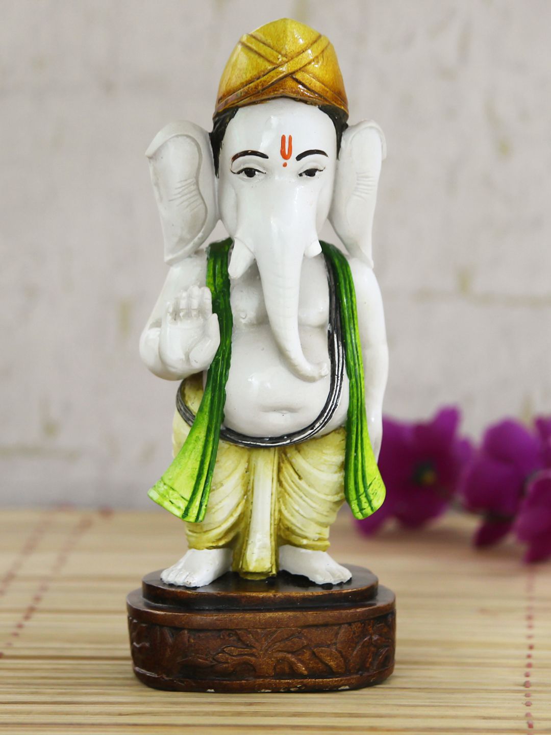 eCraftIndia White & Yellow Lord Ganesha statue Decorative Showpiece Price in India