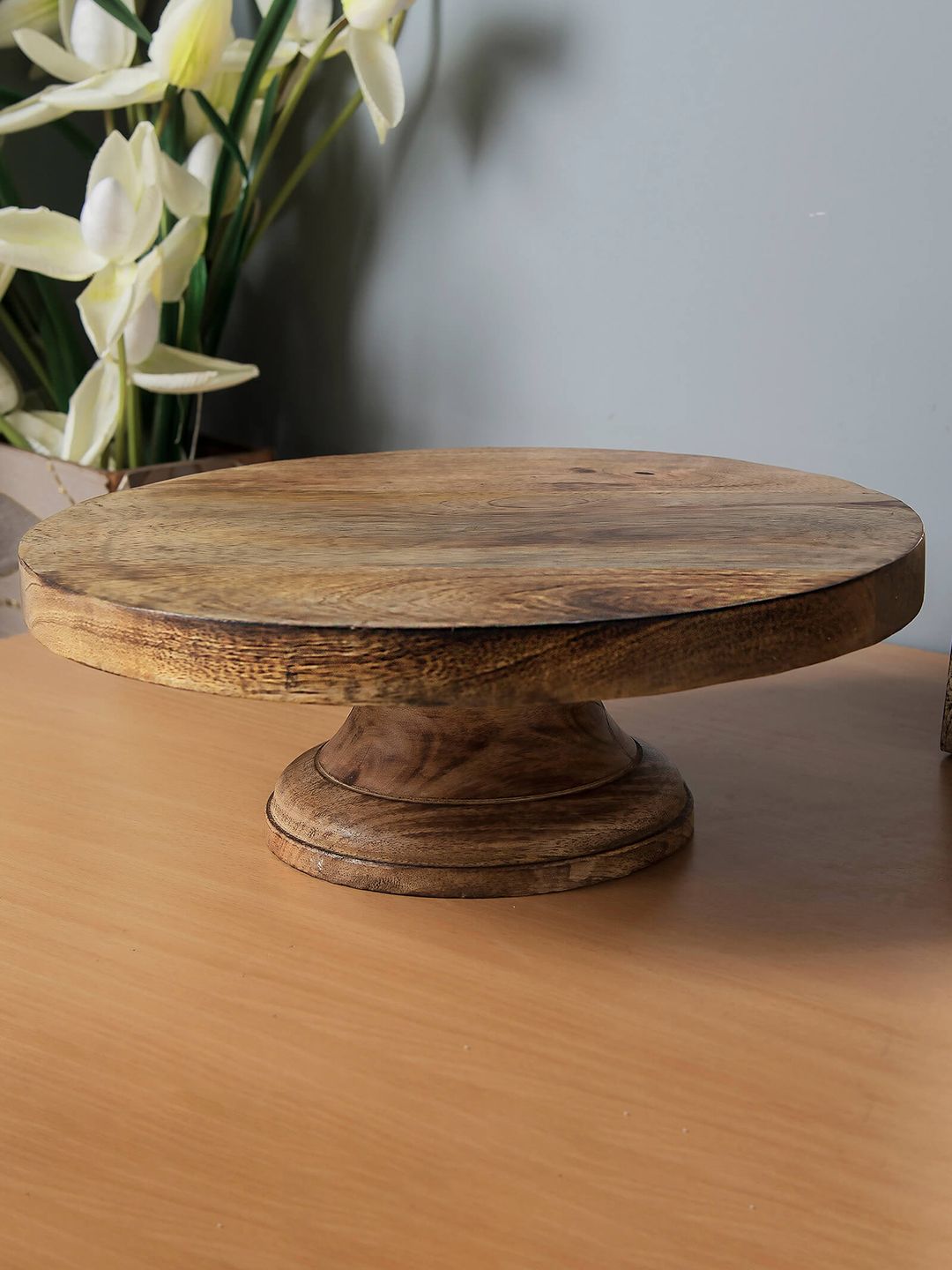 Homesake Brown Solid Round Wooden Cake and Dessert Pedestal Display Stand Price in India