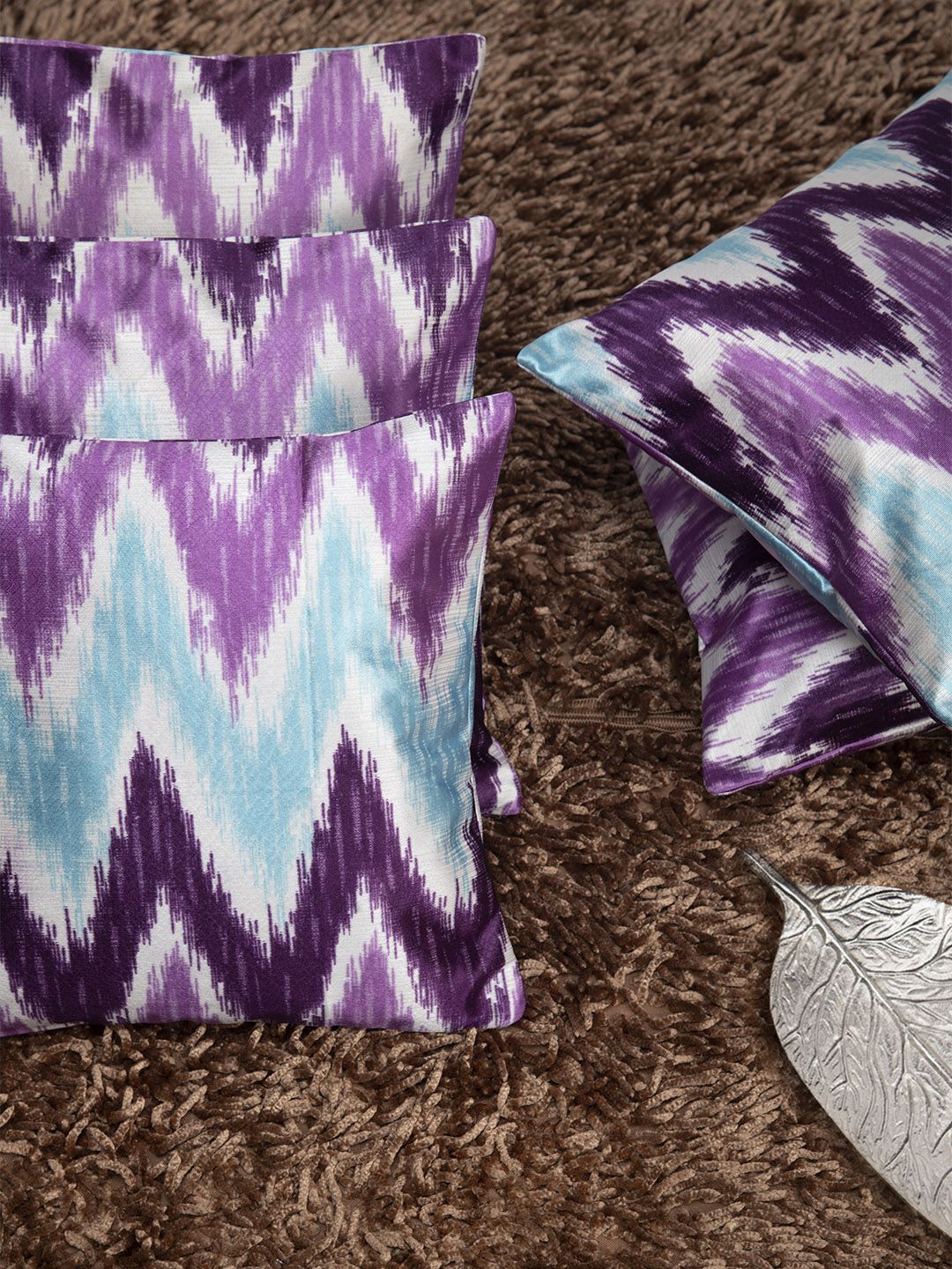HOUZZCODE Blue & Purple Set of 5 Abstract Square Cushion Covers Price in India