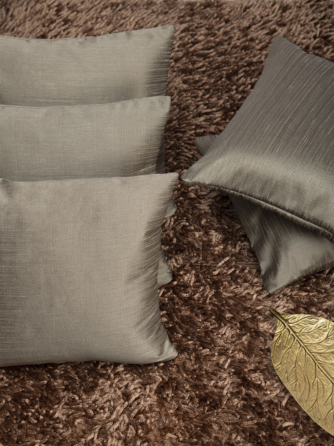 HOUZZCODE Grey Set of 5 Self Design Square Cushion Covers Price in India