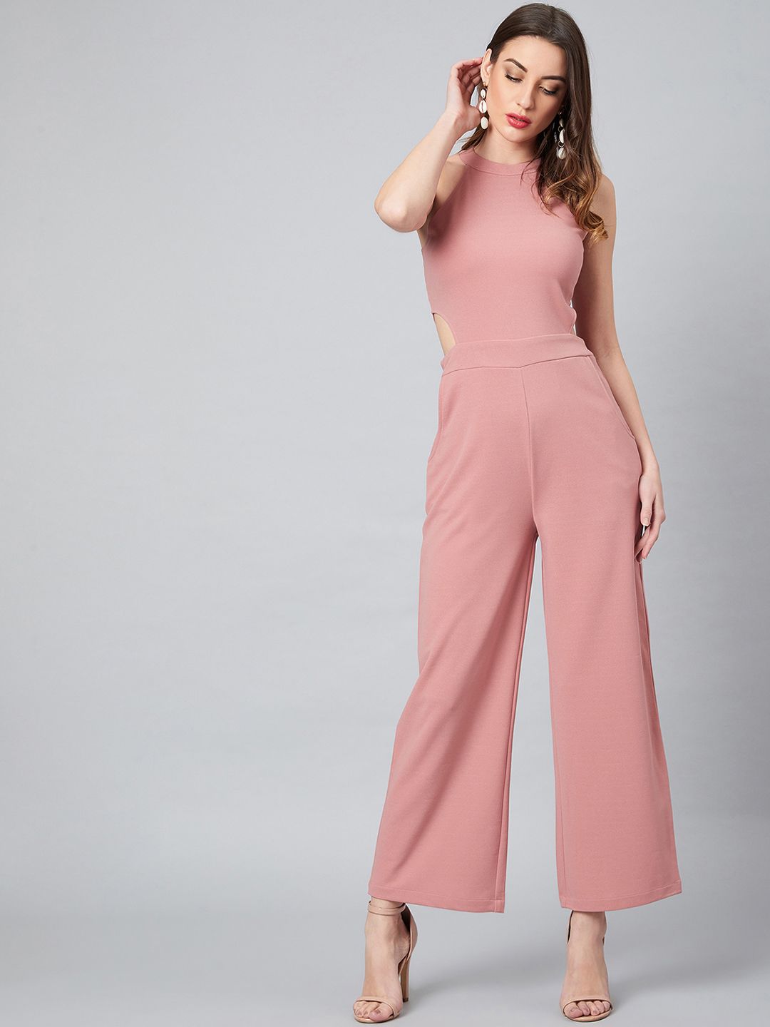 Athena Women Pink Solid Basic Jumpsuit Price in India