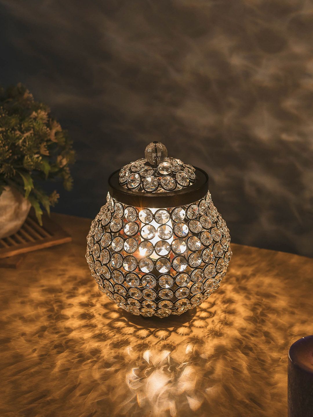 Homesake Black Solid Handcrafted Crystal Table Lamp Price in India