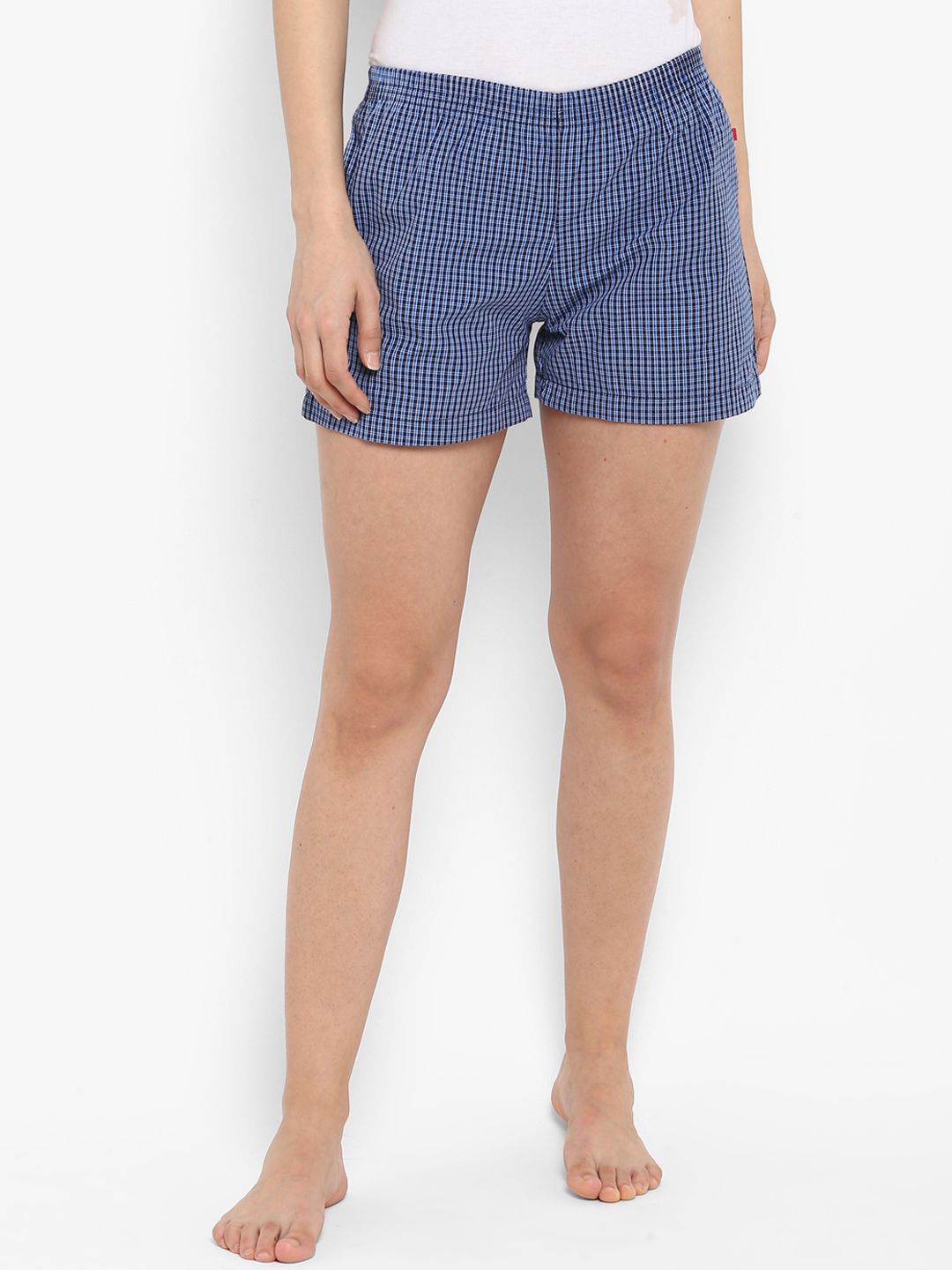 Curare Women Blue Checked Lounge Shorts Price in India