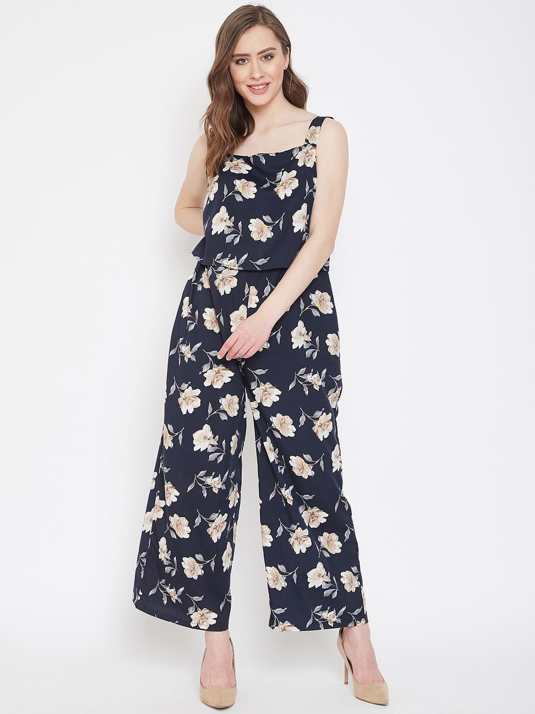 Ruhaans Women Blue Printed Basic Jumpsuit Price in India