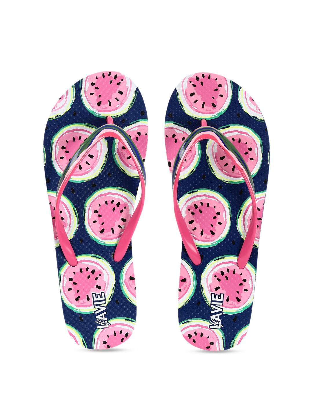 Lavie Women Navy Blue & Pink Printed Thong Flip-Flops Price in India
