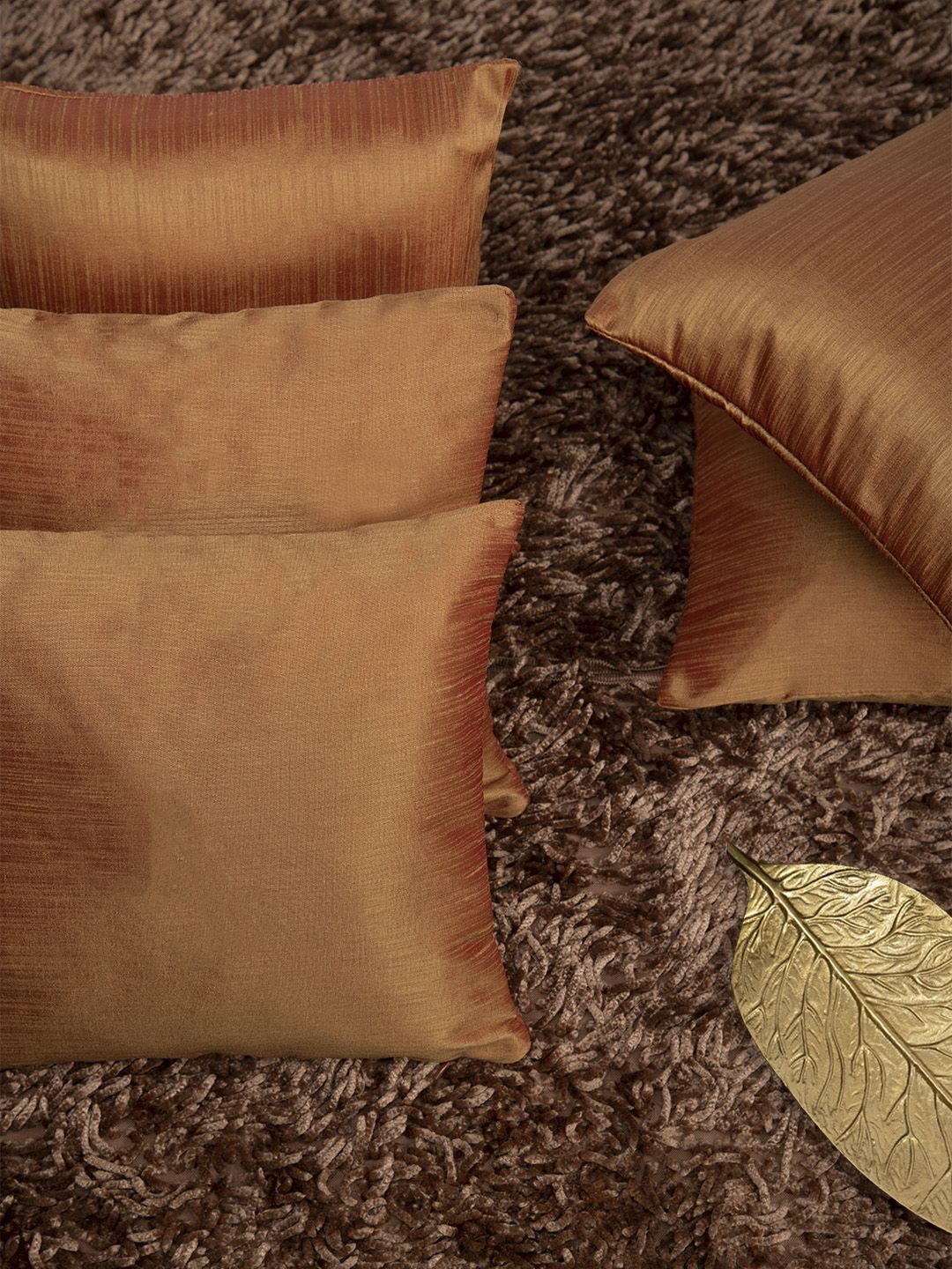 HOUZZCODE Orange Set of 5 Self Design Square Cushion Covers Price in India