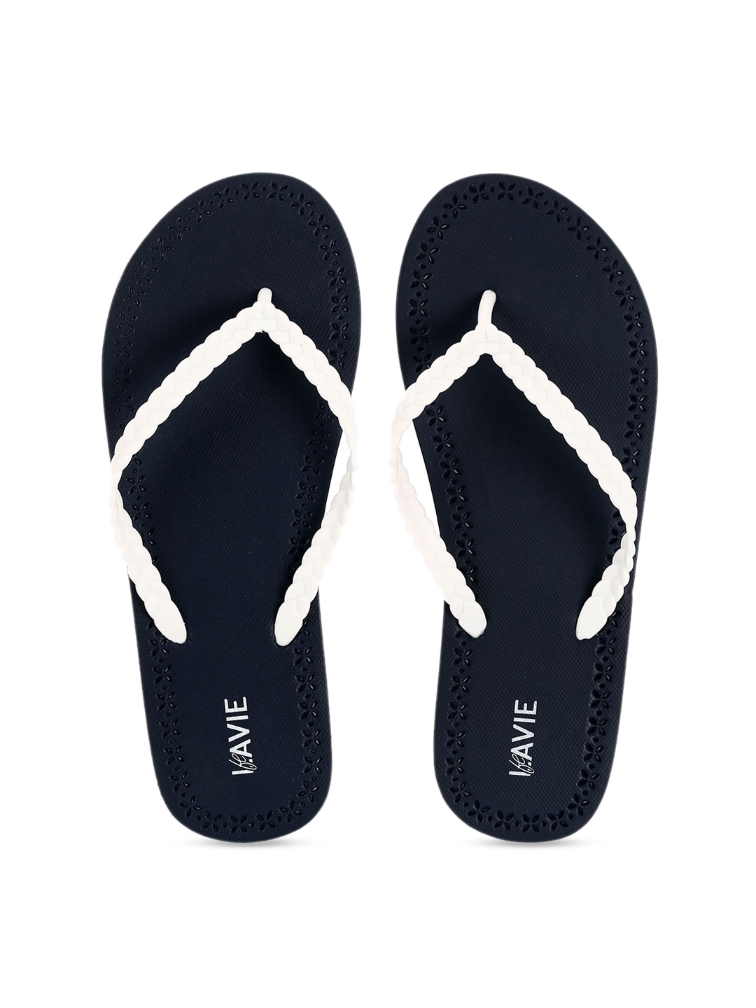 Lavie Women Navy Blue & White Solid Thong Flip-Flops Price in India