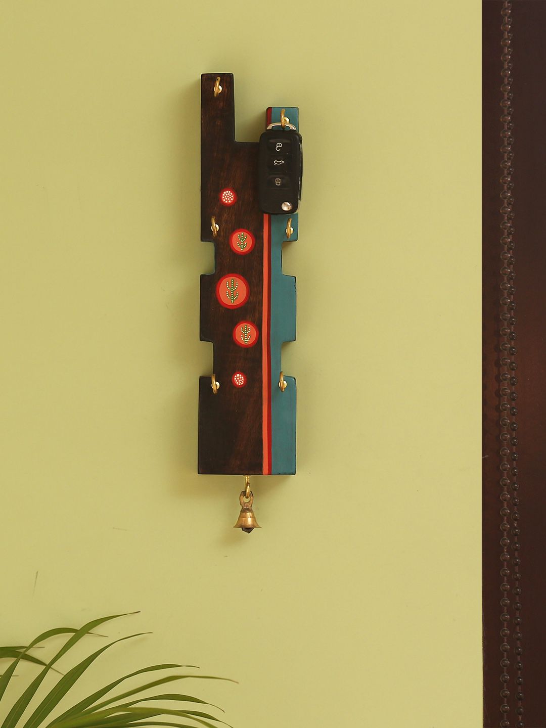 ExclusiveLane Blue Brown Desert Hooks Hand-Painted  Handcrafted Mango Wooden Key Holder Price in India